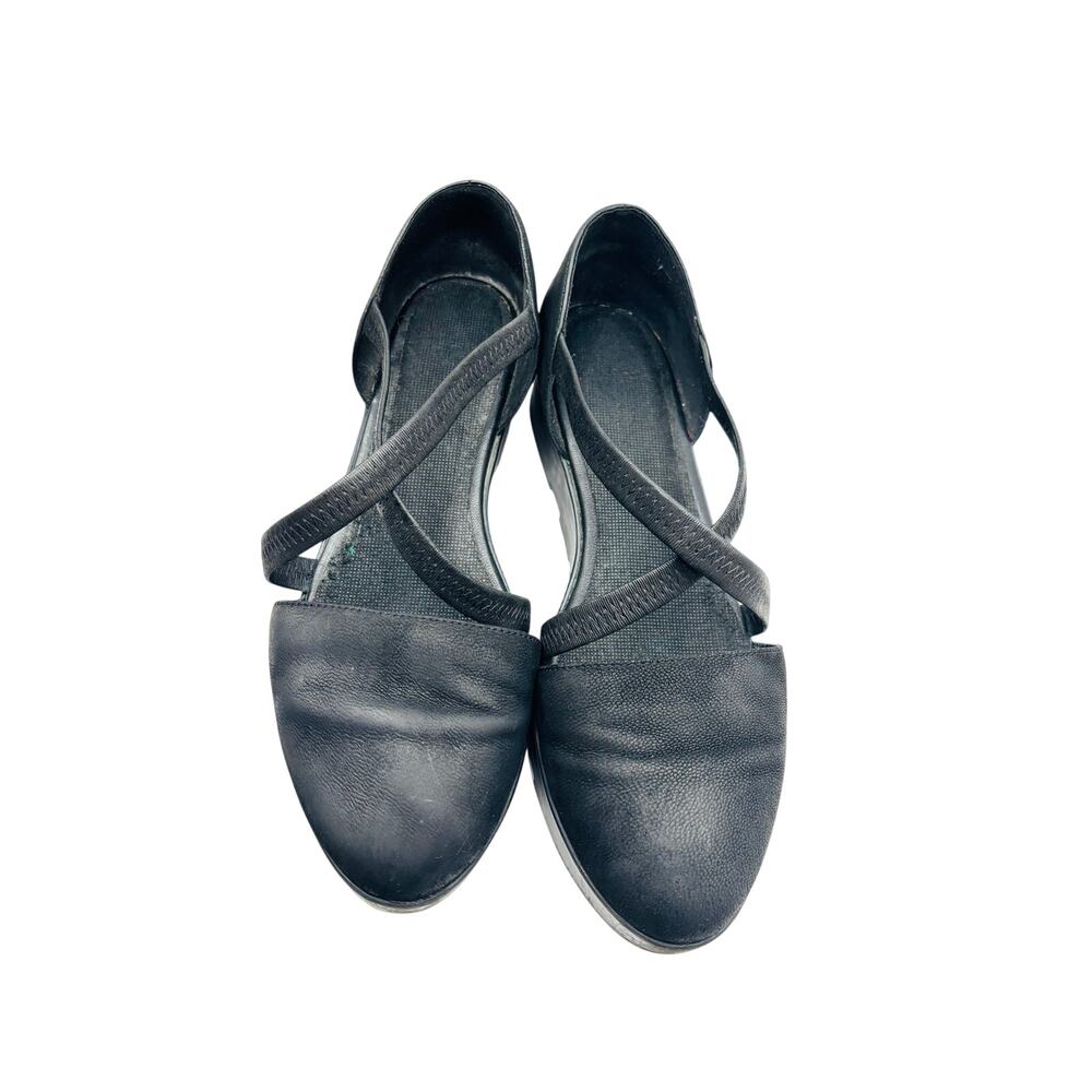 Eileen Fisher Criss Cross D’ Orsay black soft leather sandals flats shoes sz 10